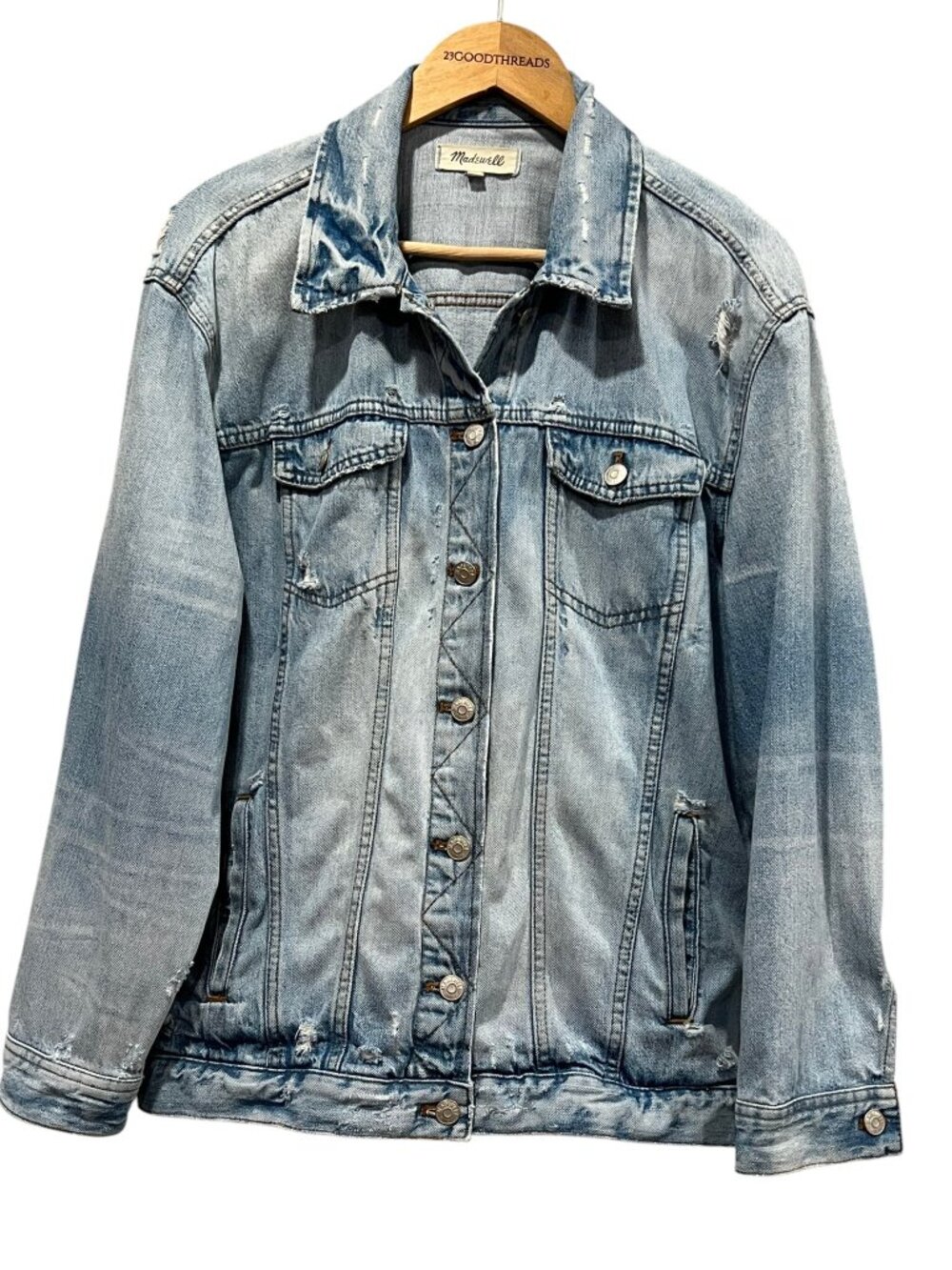 Madewell Distressed Blue Denim Jean Jacket, XL